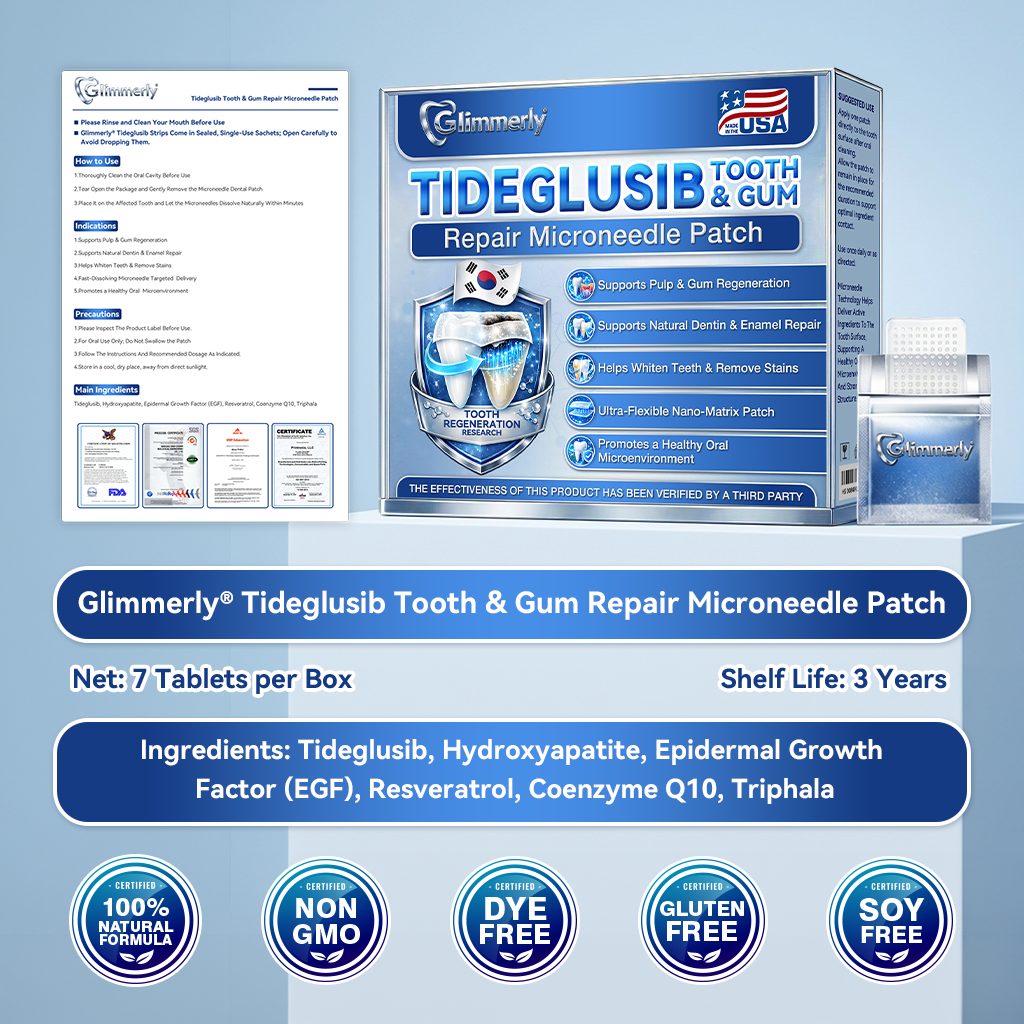 🌻𝐆𝐥𝐢𝐦𝐦𝐞𝐫𝐥𝐲® 🦷 Parche de microagujas con Tideglusib para la reparación de dientes y encías  3.0