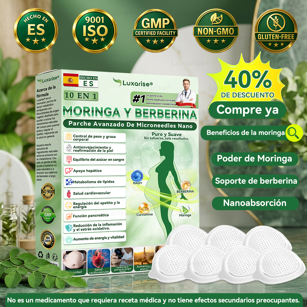 𝑳𝒖𝒙𝒂𝒓𝒊𝒔𝒆®⏲️ Moringa & Berberina 10 en 1 Parche Avanzado de Microagujas Nano (Uso diario, cambios visibles en 7 días) 👩‍⚕️ Obesidad, Diabetes, Apnea del Sueño y Problemas Articulares