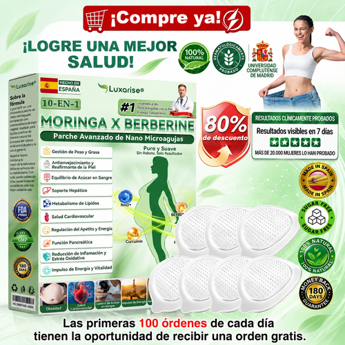 👩‍⚕️ 𝑳𝒖𝒙𝒂𝒓𝒊𝒔𝒆® Moringa & Berberina 10 en 1 Parche Avanzado de Microagujas Nano (Uso diario, cambios visibles en 7 días) 👩‍⚕️ Obesidad, Diabetes, Apnea del Sueño y Problemas Articulares ⚽