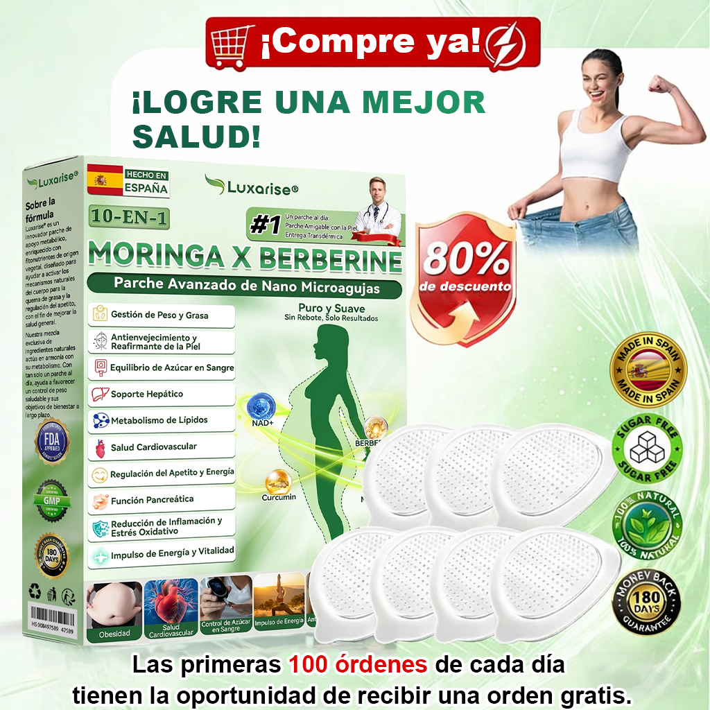 𝑳𝒖𝒙𝒂𝒓𝒊𝒔𝒆®⏲️ Moringa & Berberina 10 en 1 Parche Avanzado de Microagujas Nano (Uso diario, cambios visibles en 7 días) 👩‍⚕️ Obesidad, Diabetes, Apnea del Sueño y Problemas Articulares